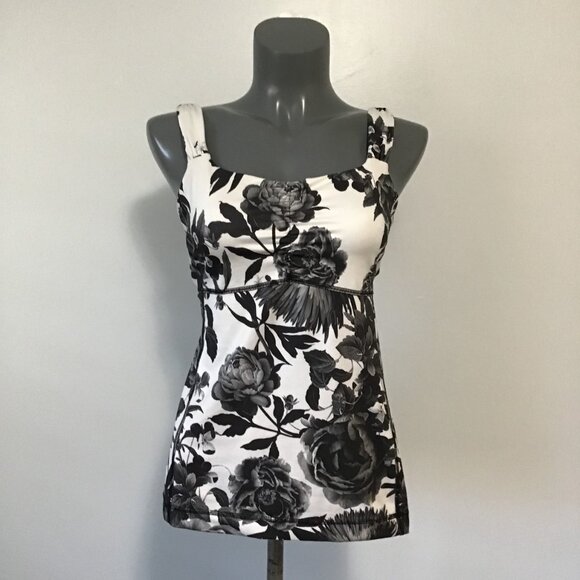Lululemon Aria Tank II Brisk Bloom Black White/White Size 8 - Picture 1 of 13